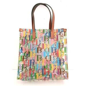 Dooney & Bourke Clear Vinyl Multicolor Logo Small Lunch Tote Leather Handles